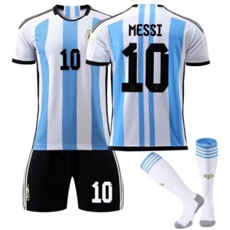 ワルドカップアルゼンチン ホームメッシ メンズ サッカーユニフォームレプリカ半袖 キッズユニフォーム 上下3点セット 子供 大人用 ソックス付き サッカー服 メッシ 10番 ユニフォーム