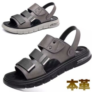 スポーツサンダル メンズ エアークッション 歩きやすい 本革 幅広 コンフォートサンダル かかとあり ビーチサンダル ベルクロ 夏 運転 通勤 マジック式 ブラウン カーキ 防滑防臭