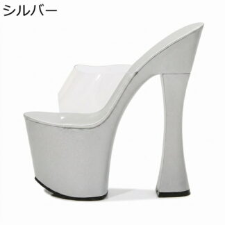 厚底 ミュール サンダル キャバ ２０センチ ヒール クリア 透明 ストーム 美脚 パンプス オープントゥ パーティー ドレス レディース 太ヒール 小さいサイズ 大きいサイズ チャンキーヒール