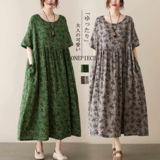 ロングワンピース 夏 ワンピース 半袖 レディース 半袖ワンピース マキシワンピース ロングワンピ 大きいサイズ 花柄 フレアワンピース 春夏 夏ワンピ ロング 体型カバー ゆったり 着痩せ