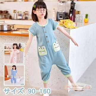 子供パジャマ キッズパジャマ 子供 寝間着 ルームウェア パジャマ 子どもパジャマ ひざ下丈 つなぎ オールインワン 半袖