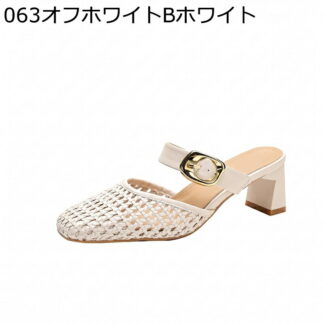 メッシュサンダル レディース 編み込み スクエアトゥ カジュアル 春夏 太ヒール バックルストラップ 美脚 歩きやすい 蒸れない 仏風 お洒落 幅広 通勤 サボサンダル ミドルヒール 外履き