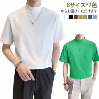 ハイネック tシャツ 半袖 メンズ ゴルフ ゴルフウェア カットソー 無地 在宅 作業着 モックネックシャツ トップス スポーツ ティーシャツ ポロシャツ インナー カジュアル 半袖Tシャ