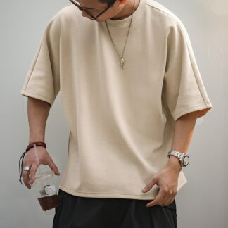 アメカジ ビンテージ パッチワークTシャツ メンズ 夏物 半袖 クルーネック ゆったりサイズ カーキ 吸汗速乾 通勤カジュアル S~2XL スウェット素材