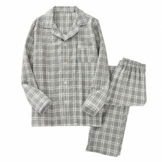 メンズパジャマ 上下セット 長袖 コットン ダブルガーゼ チェック柄 紳士 ルームウェア 前開き 通気性 部屋着 快適 寝巻き 柔らかい