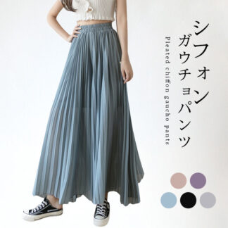 シフォンガウチョパンツ レディース ガウチョパンツ シフォン ガウチョ プリーツガウチョ パンツ 体型カバー スカンツ スカーチョ 九分丈パンツ 九分丈 ふんわり ウエストゴム 透け感