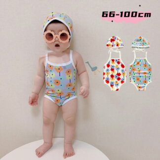 ベビー 水着 女の子 80 90 スイムキャップ付き 一体型 おしゃれ かわいい スイムウェア 幼児 幼稚園 保育園 可愛い 海 ビーチ プール 66 73 100 砂遊び