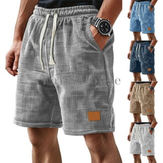 ハーフパンツ メンズ 夏 ワッフル柄 ポリエステル ゆったり ドローコード ストレート レトロ ヴィンテージ 普段使い カジュアル ブラック ネイビー カーキ レジャー