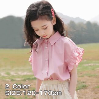女の子 シャツ 半袖 フリル 子供服 トップス ブラウス キッズ 夏服 中大児 春夏 韓国風 ガールズ 可愛い 小学生 おしゃれ 通学 新作 新品 着やすい ナチュラル系 素材 涼しい ゆったり