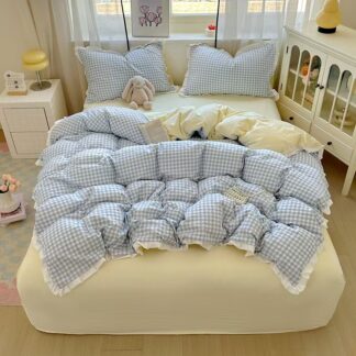 布団カバー セット 3点 4点セット チェック ドット 可愛い 布団カバーセット シングル セミダブル 春夏 掛け布団カバー フラットシーツ シーツカバー 通気 洗える 敷布団カバー ボックスシーツ