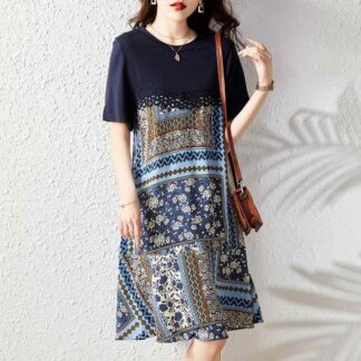 ワンピース レディース 大きいサイズ Aライン 花柄 半袖 ロング丈 ゆったり 着痩せ 高見え 20代 30代 40代 ラウンドネック elegant 上品 結婚式 パーティー ポリエステル 通勤