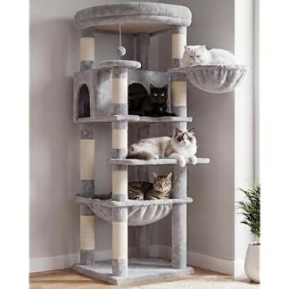 キャットタワー 据え置き コーナー型 大型猫対応 135cm 猫タワー 多頭飼い対応 ハ 省スペース