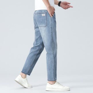 デニム メンズ ジーンズ パンツ ストレート 伸縮性 薄手 テーパード アンクル丈 カジュアル 8分丈 グレー ブルー 7分丈