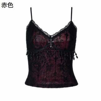 ゴシック風 無袖シャツ ベスト レディース ゴスロリ 闇黒風 トップス 個性的 印象派 キャミソール 風 レース クロス パーティー コスプレ 地雷系 フロック フリンジ インナー ビスチェ