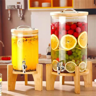 冷水筒 ドリンクサーバー ガラス貯蔵タンク 1.5L 2.5L 5L 8L大容量 ガラスポット ステンレス製の蛇口 保存瓶ドリンクディスペンサー 梅酒 ジュース 保存容器 密閉缶 キッチン収納