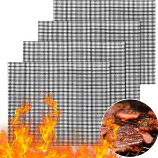 バーベキュー 網 グリルマット BBQ 2 4枚セット グリルシート テフロングリルネット 調理シート グリル焼き網 再利用可能 両面利用 ベーキングメッシュマット