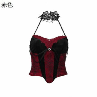 無袖シャツ ベスト ビスチェ スカート レディース ゴスロリ ゴシック 闇黒風 トップス 個性的 印象派 キャミソール 地雷系 復古 パンク ホルターネック ベルベット 秋 夏 レース