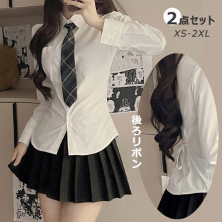 2点セット レディース シャツ ネクタイ jk 制服 高校生 学生服 純情スタイル 白シャツ 女性 ワイシャツ 着痩せ フォーマルシャツ 長袖 お出かけ カジュアル シンプル 通学 おしゃれ