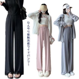 ラッシュガード 接触冷感 パンツ 長ズボン レディース 冷感パンツ 薄手 ロングパンツ ストレッチ ワイドパンツ ラッシュパンツ UPF50+ UVカット 脚長効果 体型カバー 水陸両用 紫外線