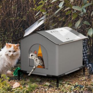 外猫ハウス ペットハウス 耐候性の野良猫シェルター 夏保冷 冬保温 組み立て 冬の猫ハウス 猫の外の密閉型ペットテント 組立簡単 野良猫 避難所 冷房 暖房 室内 防水 防風 保温 屋外