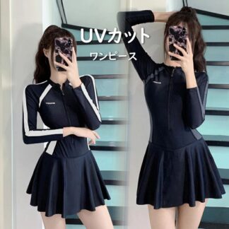 レディース フィットネス 競泳用 水着 長袖 ワンピース オールインワン ハーフスパッツ トレーニング水着 女性 UVカ パッド付き