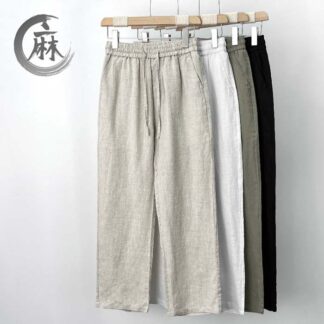 麻 パンツ メンズ イージーパンツ 無地 麻100% リネンパンツ 夏 薄手 ロングパンツ ストレートパンツ ボトムス 涼しいパンツ 長ズボン コットン リネン シンプル 爽快 ウ 通気性