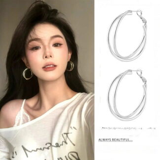 ピアス イヤリング レディース 925銀 金属アレルギー 対応 ダブルリング 大きめ シンプル 高級感 上品 大人可愛い ギフト プレゼント KURUMA デイリー