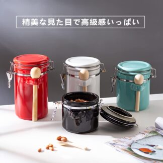 保存容器 キャニスター コーヒー豆 密閉容器 食品保存容器 セラミック 密閉保存瓶 密閉 スプーン付き 防虫 湿気防止 酸化防止 大容量 梅雨対策 フードストッカー ペットフード 収納 キッチン
