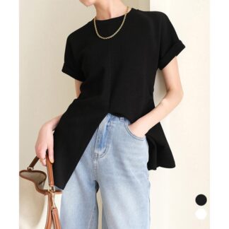 フロントスリットtシャツレディース韓国風爆買おしゃれ 可愛い かわいい 新作Tシャツ カットソー