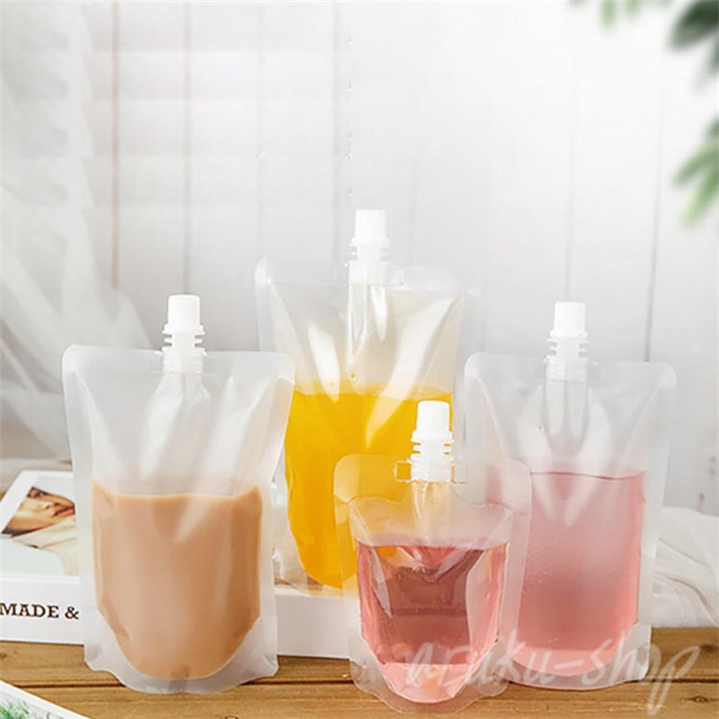 100枚入り 500ml スタンドパック スパウトパウチ 200ml 飲み物用 250ml 380ml 300ml 100ml 50ml 透明 ドリンク用 スパウト ジュースパック キャップ付 - 画像 (6)