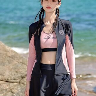 水着 レディース 4点セット セパレート 長袖 ラッシュガード 体型カバー 紫外線対策 ポリエステル かわいい ピンク系 杏色 スイムウェア