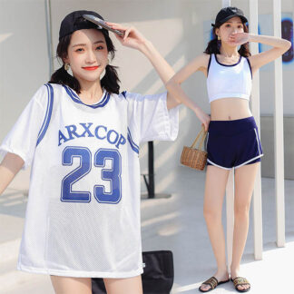 水泳服 スイムウェア 上下セット スイミング ビーチウェア 3点セット 胸パッド付き 水着 Ｔシャツ 水着セット ショットパンツ レディース
