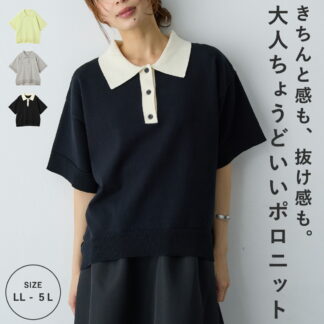 ポロニットプルオーバー サマーニット エニフィー 大きいサイズ プラスサイズ レディース LL 3L 4L ぽっちゃり ゆったり 体型カバー 5L