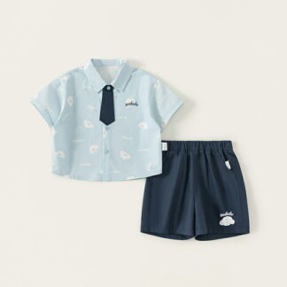 キッズ セットアップ 男の子 半袖 シャツ ネクタイ付き 上下セット 子供服 韓国風 夏服 おしゃれ フォーマル カジュアル 幼稚園 通園 通学 ベビー ジュニア 短パン 90 100 110 80
