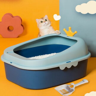 猫 トイレ 猫トイレ キャットトイレ 散らかりにくいネコトイレ 本体 お掃除簡単 飛び散りにくい 35*43*23.5cm スコップ付き シンプル おしゃれ 猫用品 グリーン ペットトイレ