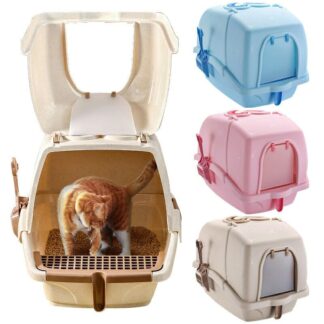 猫トイレ ドア付き 大型 ネコトイレ 2WAY出入り方法 猫用品 ダブル脱臭 砂の飛び散り防止 掃除しやすい スコップ付き 大容量 優れた耐久性 無害無臭 安全なPP材料 ペット用品 猫用トイレ本体