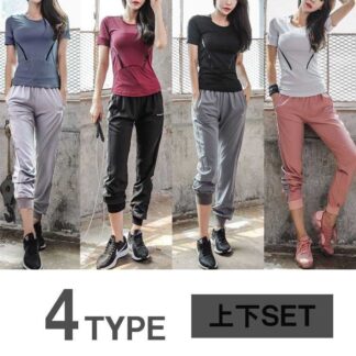スポーツウェア レディース 上下セット トップス 伸縮性 Tシャツ パンツ 吸汗 速乾 ヨガ ランニング ウオーキング フィットネス ジム ピラティス ヨガウェア おしゃれ 女性用