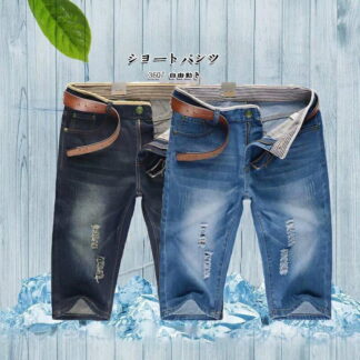 デニムパンツ ジーンズ ショートパンツ ダメージ加工 ハーフパンツ メンズ 細身 半ズボン ショーツ ストレッチ 短パン スリム
