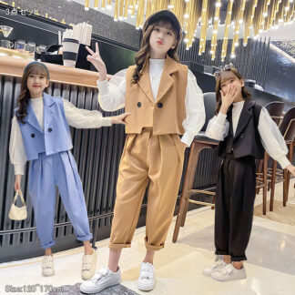 女の子 子供服 フォーマル ベスト+ブラウス+ パンツ 3点セット 入学式 卒業式 結婚式 発表会 スーツ ジュニア パンツスーツ ガールズ キッズ 子ども セットアップ 12 七五三