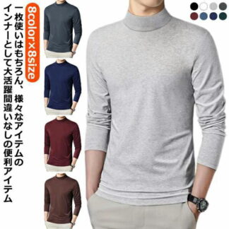 カットソー tシャツ メンズ 無地 ロンT 全8色 大きいサイズ セミハイネック トップス インナー 長袖 ストレッチ 伸縮性 スムース素材 ビジネス 通勤 レイヤード 重ね着 男性 普段着