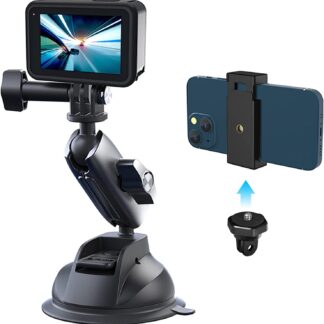 GoProに適用 Insta360車載カメラ用 吸盤マウント カメラカーマウント サクションカップマウント フロントガラスホルダー車載マウント 強力吸引 携帯電話用電話ホルダー付き 360度回転
