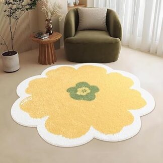 花形ラグ 黄色 洗える絨毯 子供部屋 お花柄カーペット短い起毛ラグマット可愛チェア用床保護マット 滑り止め付