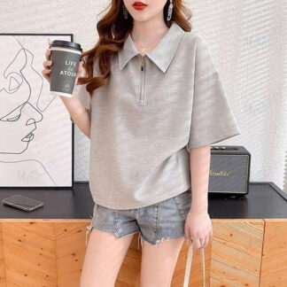 Tシャツ レディース 半袖 五分袖 ポロネック ワッフル生地 トップス 無地 可愛い カジュアル おしゃれ 着痩せ 通学 夏 ファッション 体型カバー
