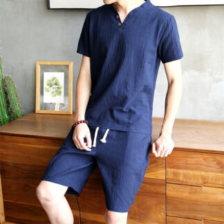綿麻セット リネン メンズ 夏服 2点セット 上下セット セットアップ 半袖シャツ ハーフパンツ スエット カジュアル ボトムス 短パン 半ズボン ジャージ スポーツウェア ランニング 運動着 軽量