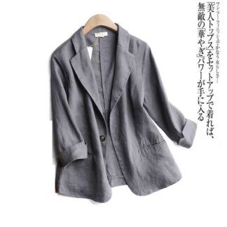 ジャケット 綿 麻 レディース ゆったり 長袖 ブレザー アウター シャツ ブラウン 夏用 コート 大きいサイズ カジュアル 春 秋 無地