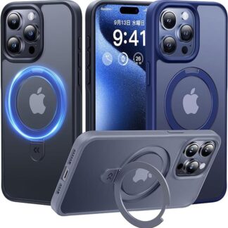 iPhone 15 用 ケース Magsafe対応 耐衝撃 隠しスタンド 指紋防止 マット仕上げ 黄変防止 薄型半透明 ストラップホール付き ワイヤレス充電対応 アイフォン15proMa