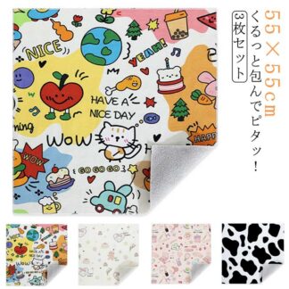 マジッククリーナークロス 不思議な風呂敷 魔法の吸着クロス ラッピング クロス 3枚セット くっつく 55×55cm カメラ保護 レンズ保護 インナーバッグ 総柄 かわいい おしゃれ インナーケース