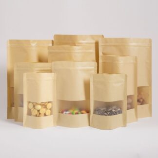 クラフト紙袋 窓付き チャック 付き 袋 密閉袋 コーヒー袋 20×30cm 防湿 防水 耐油 お菓子 ジップ袋 自立 ジッパー付き 紙袋 真空 防カビ 防臭 小分け袋 9×14cm 100 包装