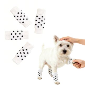 4点セット犬 レッグウォーマー 白い水玉 弾力性 犬ソックス 猫 犬 ペット用 犬用品 可愛 保護 足温か 脚 靴下 滑り止め 関節保護 傷保護 防寒 犬足舐め防止 汚れ防 お散歩用 室内用