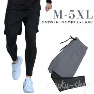 スポーツレギンス ハーフパンツ付き 一体型 レイヤードレギンス ヨガウェア スポーツタイツ ショートパンツ トレーニング用 フィットネス用 大きいサイズ
